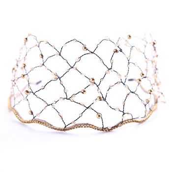 Barokový Luxusné Crystal Head Reťazca Svadobné Svadobné Pearl Korálky Oka Kovový hlavový most LX9E