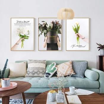 Nordic Dekorácie Zelené Rastliny, Plátno, Maľovanie Kvetov Wall Art Plagáty a Vytlačí Dekoratívne Obrázok pre Obývacia Izba Domova