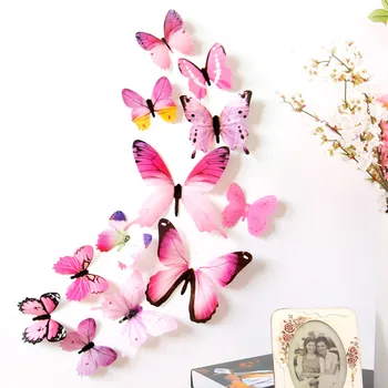 12 ks 3D DIY Roztomilý Motýľ Samolepky na Stenu pre Izba Hladké Ideálny Stenu Ružový Kvet Domova Izba Dekorácie Nové 629
