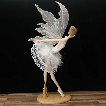 Víla Živice anjel socha diy krídla Záhradné Figúrky sochy Krásna Balet Girl Biele Svadobné Dary domáce dekorácie