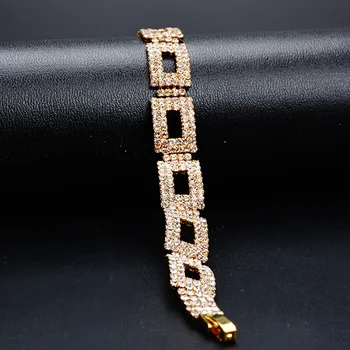 Nový Luxusný Crystal Náramky Pre Ženy, Zlatá farba Náramky & Prívesky S Kamennými Svadobné Svadobné Šperky 2018 Vintage Náramok