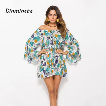 Dinminsta Modré Šaty Pre Ženy Čipky Duté Z Dlhý Rukáv Šaty Bežné Boho Vintage Šaty Elegantné Vestido de Fiesta 2019