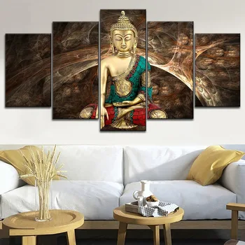 Moderná Obývacia Izba Domova Stenu Umelecké Plátno Tlač Obrázkov 5 Ks Abstraktné Retro Buddha Zen Plagát Modulárny Obrázky