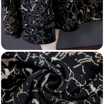 2021 Nové Zimné Vintage Čierna Tlač Turtleneck Vlnené Svetre Jeseň Bežné Plus Veľkosť Ženy Elegantné Bodycon Pletené Svetre Šaty