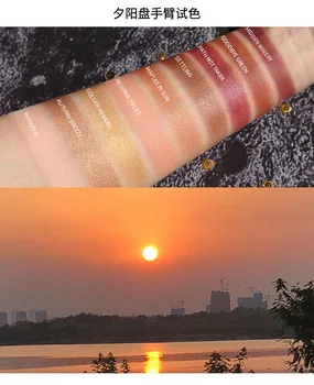 Xixi západ slnka farba eyeshadow palety 9 farieb zlata červené svetlo fialová údená pigment nepremokavé dlhotrvajúci jeseň eyeshadow AC070