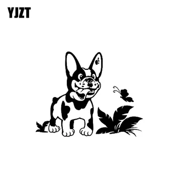 YJZT 18 CM*14.3 CM Hravé Buldog Plemeno Psa Šteňa Pet Vinyl Odtlačkový Auto Stiker Čierna/Strieborná C10-00486