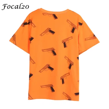 Focal20 Streetwear Úplnú Zbraň Tlač Ženy s Kapucňou T-shirt Lete Krátky Rukáv Hip Hop Voľné Tričko Tee Top