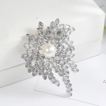 Fashional Štýl Cubic Zirconia Pearl Flower Brošňa Pin Broach Vysoko Kvalitné Ženy Dievča Šaty, Šperky, Doplnky BR8110901