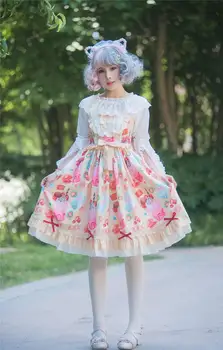 Lolita šaty vintage čipky bowknot roztomilý tlač vysoký pás princezná viktoriánskej popruh šaty kawaii dievča gothic lolita cosplay loli