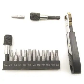 12In1 Prenosný Mini 1/4 Rýchle Ratchet Zásuvky Kľúča & Skrutkovač Súprava Bitov Ručné Oprava Nástrojov
