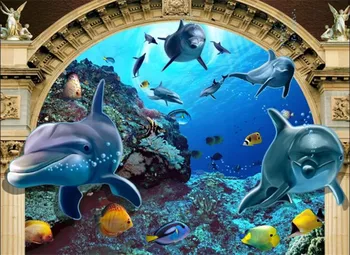 3D Stereoskopické Podmorský Svet Dolphin Ríme Stĺpec Foto nástennú maľbu, Tapety Deti, Spálne, Obývacia Izba TV Pozadie Abstraktných De Parede 3D