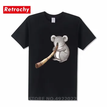 Roztomilý Koala Hrať Didgeridoo Tlačiť T-Shirt Lete Muži T-shirt Zábavné Hudobné nástroje Milovníkov Umenia Bežné Tees v Pohode Chlapec Topy