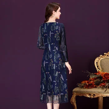 Jeseň Nové Veľké Veľkosti Čipky Šaty Žien Office Lady Print Plus Veľkosť Vestidos Elegantes Dámske Modré Šaty Party Šaty