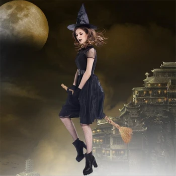 M-XL Plus Veľkosť Halloween Karneval Party Čierna Čarodejnica Kostým Čarodejnice Kostýmy pre Dospelých Žien Adulto Fantasia Šaty