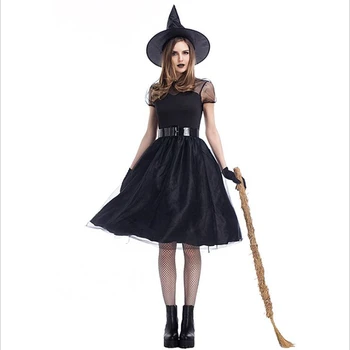 M-XL Plus Veľkosť Halloween Karneval Party Čierna Čarodejnica Kostým Čarodejnice Kostýmy pre Dospelých Žien Adulto Fantasia Šaty