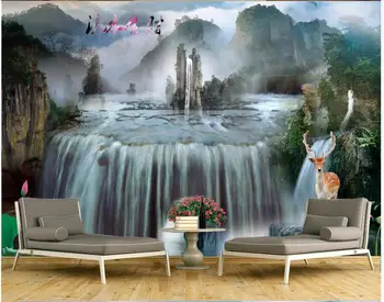 Vlastné foto tapety 3d nástennú maľbu, tapety na steny, 3 d Nový Čínsky štýl, lotus vodopád, TV joj, nástenné dekorácie, maliarstvo