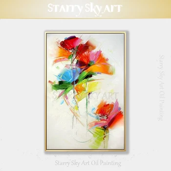 Špeciálne Wall Art Ručne maľované Vysokej Kvality, svetlé Farby Kvetu Maľby akrylom na Plátno Biely Kvet, olejomaľba na Wall Art