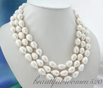 Z4495 3row 16 mm biela drip sladkovodných kultivovaných perlový náhrdelník