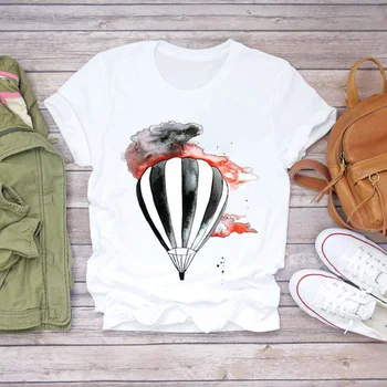 Ženy Akvarel Hot Balón 90. rokov Streetwear Karikatúra Tlače Lady T-shirts Top Dámske Graphic T Shirt Ladies Ženský Čaj T-Shirt