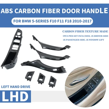 Na ľavej Strane Disku LHD Pre BMW série 5 F10 F11 Uhlíkových Vlákien Interiéru Vozidla Vnútorné kľučky Panel Vytiahnite Kryt Výbava