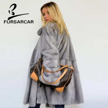 FURSARCAR 2020 Nové Skutočný Prírodný Noriek Kožušinový Kabát Ženy Originálne Noriek Kabáty S Kožušiny Golier Zimné Žena Zimná Bunda Kožušiny