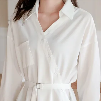 Na jar roku 2020 Nové dámske Tričko Fashion Jednoduché Veľkorysý Biela Voľné Bežné Dlhý Rukáv, Blúzky, Nepravidelné Harajuku Office Tričko