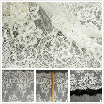 3 Metrov Klasická Starý Dizajn, Nylon Plný Šaty Rias Čipky Soft Black / Off White French Bilaterálne Chantilly Čipky Textílie
