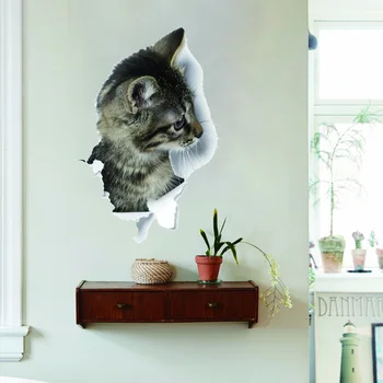 SK7 Otvor Zobraziť Mačka 3D Nálepky na Stenu Kúpeľne, Wc, detská Izba Dekorácie Stenu-Nálepky Chladnička Nepremokavé Plagát