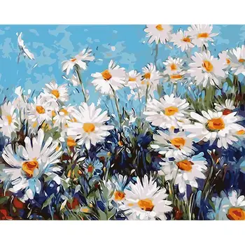 Maľovanie Podľa Čísel DIY Daisy Kvety Krajiny Izba Wall Art bez rámu Olejové Farby Pre Dospelých Domáce Dekorácie 50x40cm