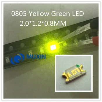 500pcs 0805(2012) Žltá Zelená LED SMD Čip, Žiarovky Lampy Povrchová Montáž SMT Perličiek Ultra Bright Light Emitting Diode DIY Zvýraznite