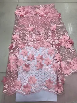 2018 Výšivky oka tylu čipky textílie 5yards kvetinový vzor, perlové afriky čipky tkaniny veľkoobchod pre svadobné party ML6320