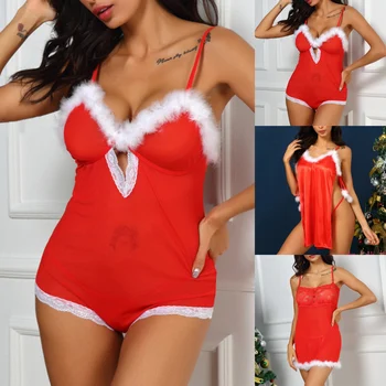 Ženy Sexy Vianočné Pyžamo Baby Doll Sleepwear Dámy Červená Maškarné Kostýmy Lady Sex, Spodné Prádlo, Spodná Bielizeň Sady