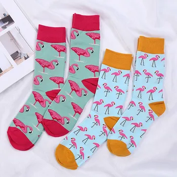 Nové Harajuku Flamingo Bavlna Pár Zábavné Ponožky Muply Jar Jeseň Bežné Meias Pre Ženy Fashion Art Print Roztomilý Žena Sokken