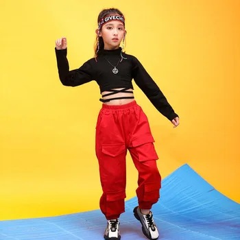 2021 NOVÝ Hip hop chlapčenské oblečenie, červené a čierne svetre, topy, neformálne dievčenské nohavice, jazz nosenie, sála nosenie