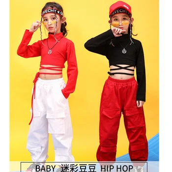 2021 NOVÝ Hip hop chlapčenské oblečenie, červené a čierne svetre, topy, neformálne dievčenské nohavice, jazz nosenie, sála nosenie