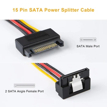 SATA Napájací Kábel 6-Palcový SATA 15 Pin Male na 2xSATA 15 Pin Dole Uhol Žena Power Splitter Kábel HDD Pevný Disk Kábel