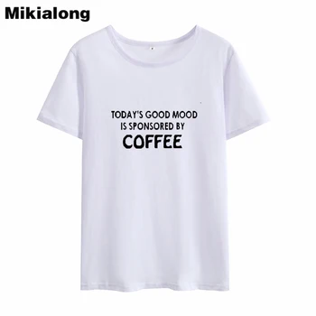 Mikialong Dnes Dobrú Náladu Zábavné Tričká Ženy 2018 Krátky Rukáv Voľné Camiseta Feminina O-krku Bavlna Ženy Tričko Topy