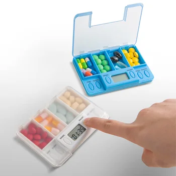 4 Mriežky Inteligentný Časovač Pripomienka Tabletky Box Organizátor Skladovanie Pilulku Prípade Propagáciu Cenu