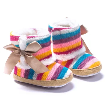 TELOTUNY Baby Girl Bavlna Topánky Baby Girl Rainbow luk-uzol Mäkké Jediným Čižmy zimné dieťa v bezpečí topánky september 14