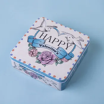 Námestie Plech Úložný Box Candy Balenie Prípade Vytlačené Cookie Môže Drobnosti Kontajner Prenosné Šperky Organizátor Svadobný Dar B