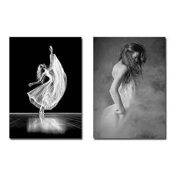 Balet Tanečník Ženy Wall Art Tlače Čiernej Na Bielu Plagát Plátno Moderné Obrazy Na Stenu, Obrazy Na Obývacia Izba Domov