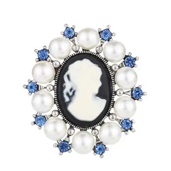 Móda Pearl Odznak Oválne Štýl Modrá/Svetlá Crystal Drahokamu so Dievča Pekné, Brošne retiazky Na Ženách Európskej Oblečenie Pin LX-1469
