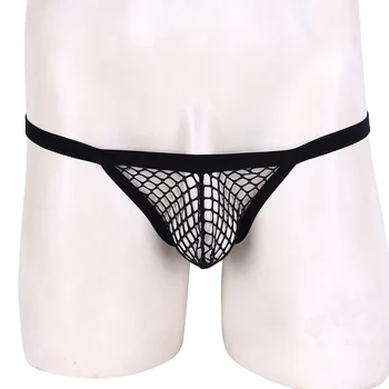 Sexy Muž Pánske spodné Prádlo, Nohavičky Vidieť Cez Sieťované Dizajn Low Nárast Vydutie Puzdro T-Späť Tangá Bikini Trojuholník G-string Bielizeň