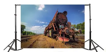 Fotografie Pozadie Lokomotíva Vintage Starý Vlak Železničnej Trate Trávy Oblasti Stromy Blue Sky Biely Oblak Prírody Cesty