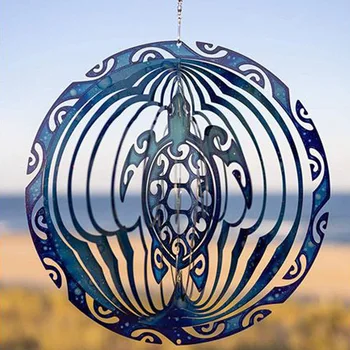 Kreatívne Korytnačka Veterné Zvonkohry Rotujúce Prívesok 3D Kovov Sklopné Vonkajšie Záhradné Dekorácie Modrá