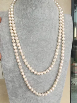 Svadobné Ženy 925 Sterling reálne Taihu prírodné sladkovodné perly sveter reťazca 8-9mm kolo biely náhrdelník dlhšie