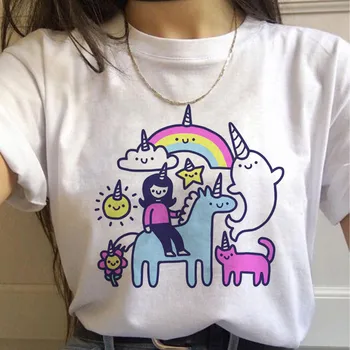 Rainbow Harajuku Kawaii T Shirt Ženy Ullzang 90. rokov kórejský Štýl T-shirt Lete Roztomilý Kreslený Tričko Fashion Grafický Hornej Tee Žena
