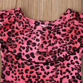 Goocheer Batoľa, Dieťa Dievča Šaty Off Ramenný Prehrabať Leopard Tlač Dlhý Rukáv Topy Farbou Mini Sukne 2Pc Oblečenie Oblečenie