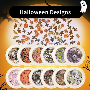 50pcs/jar Halloween Nail Art Dekorácie 3D Pumpkin Spider Ghost Skull Candy Cross Bat Vzory na Nechty, Flitrami Manikúra Príslušenstvo
