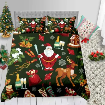 Thumbedding Vianočné Dekorácie, posteľná bielizeň Nastaviť Fashion Fantasy Santas Tlač 3D Perinu Kráľ, Kráľovná Twin Plný jednolôžko Nastaviť